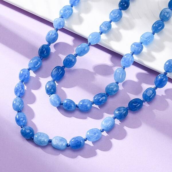 Natural Dyed Malaysia Jade Tumble Stone Nuggets Beaded Long Necklaces for Women