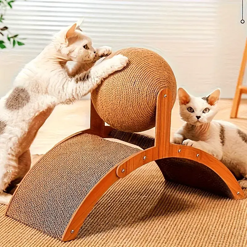 Vertical Cat Scratcher Post | Durable Paper Scratch Ball Toy - Self-Entertainment for Cats, Perfect for Claw Grinding