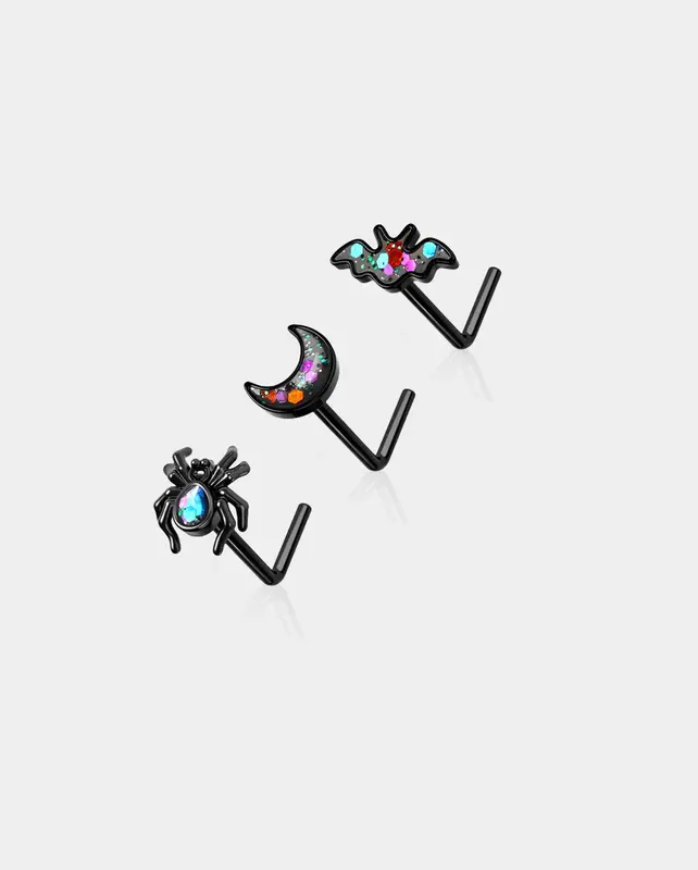 3PCS Spider and Bat Halloween Nose Stud Set