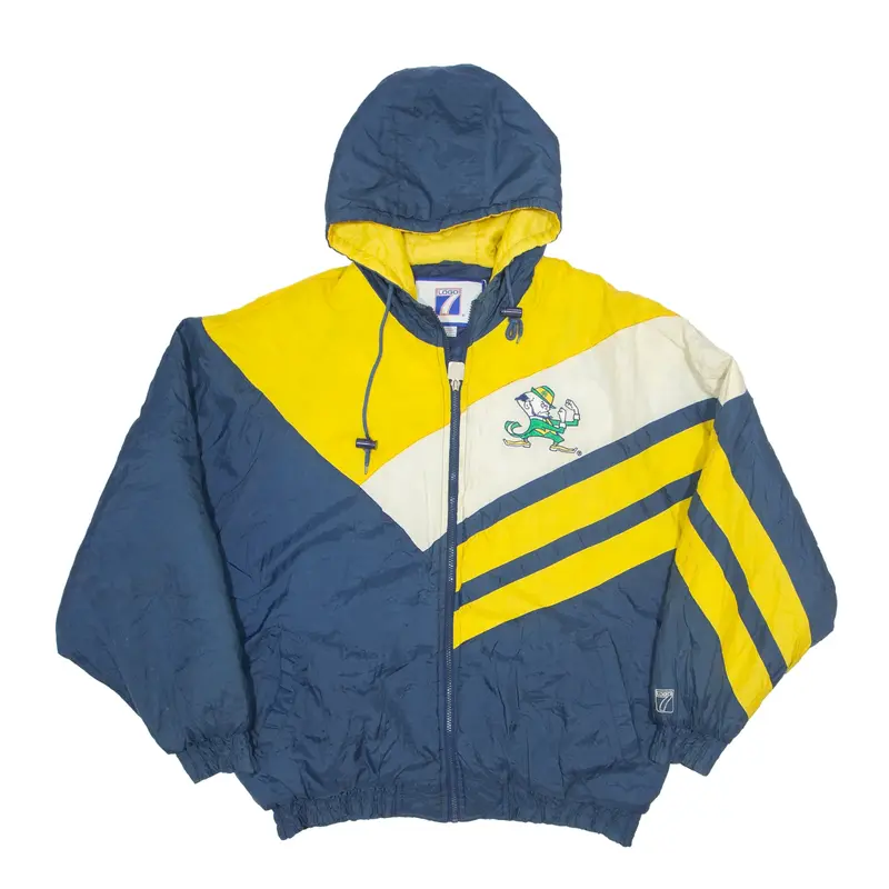 LOGO 7 Notre Dame Fighting Irish Insulated Bomber Jacket Blue Nylon 90s Colourblock Mens XL