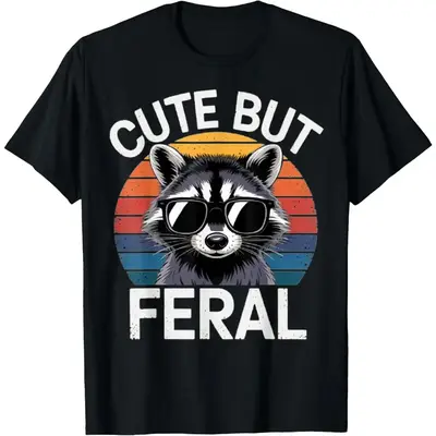 Kids Unisex Raccoon Shirt Tee Cute But Feral Raccoon Funny Boy T-Shirt Black