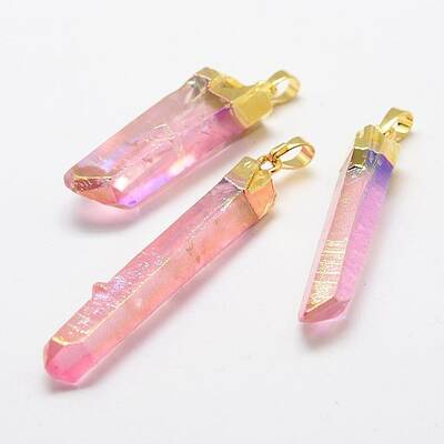 Electroplate Natural Quartz Crystal Pendants