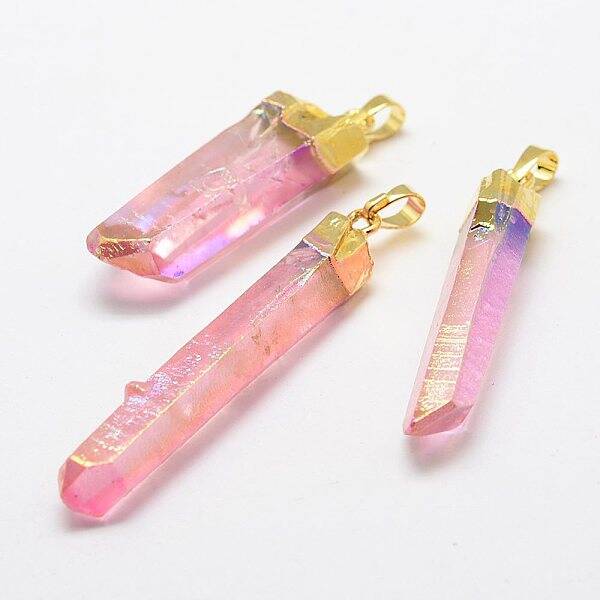Electroplate Natural Quartz Crystal Pendants