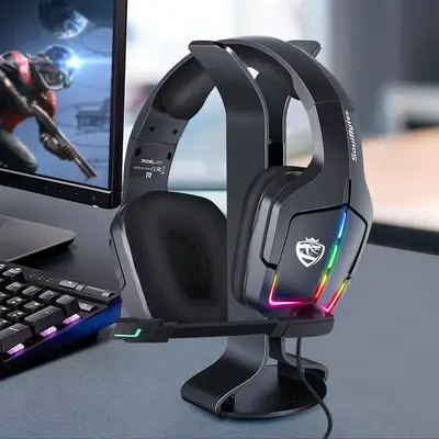 Wired Gaming Headset, Noise Canceling Headphones with Wireless Microphone, Wired Game Headset with RGB LED Light for Xbox One...