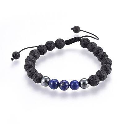 Natural Lava Rock and Non-Magnetic Synthetic Hematite Beads Braided Bead Bracelets