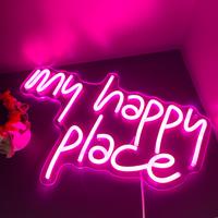 My Happy Place Neon Sign LED Light up My Happy Place Sign for Wall Decor Pink Neon Lights Neon Letters Room Aesthetic Accesso...