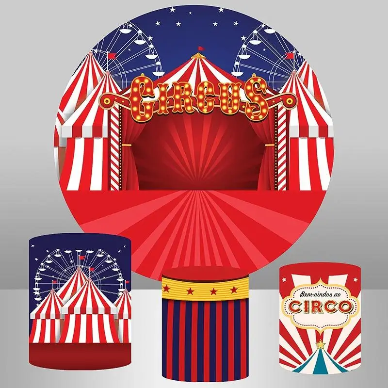 Aperturee Red Stage Ferris Wheel Round Happy Birthday Backdrop | Round Birthday Backdrop Cover | Birthday Round Backdrop Cove...