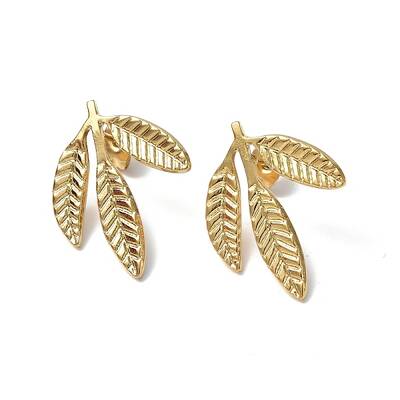 Ion Plating(IP) 304 Stainless Steel Leaf Stud Earrings for Women