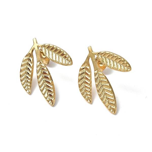 Ion Plating(IP) 304 Stainless Steel Leaf Stud Earrings for Women
