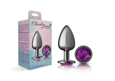 Purple Round Gem Gunmetal Metal Plug - Lg