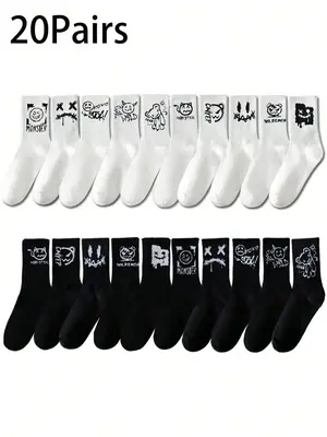Men's Cartoon Print Crew Socks, Casual Comfortable Breathable Socks for Daily Outdoor Wear, Summer Socks, Multipack Socks for...
