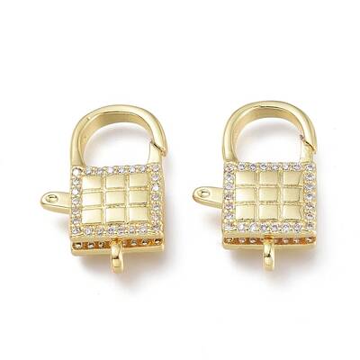 Brass Micro Pave Clear Cubic Zirconia Lobster Claw Clasps