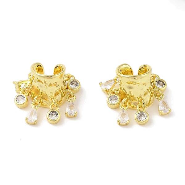 Brass Micro Pave Clear Cubic Zirconia Cuff Earrings for Women