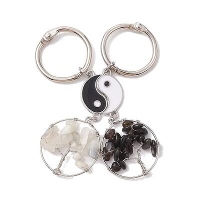Wire Wrapped Natural Moonstone & Obsidian Tree of Life Split Pendant Decorations