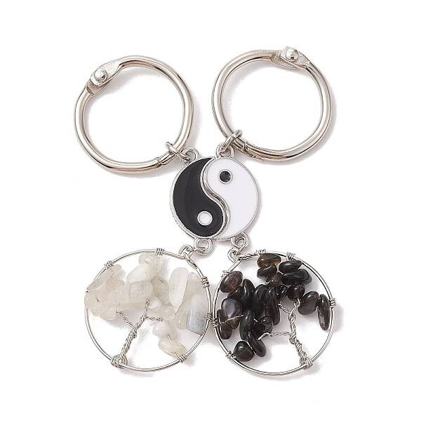 Wire Wrapped Natural Moonstone & Obsidian Tree of Life Split Pendant Decorations