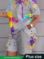 【plus Size】 Two-piece Set All Over Print Short Sleeve Tee & Shorts Set, Lady Casual Round Neck T-shirt & Shorts, Women's ...