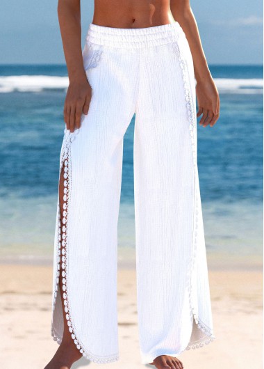 Modlily High Waisted White Split Beach Pants - XL