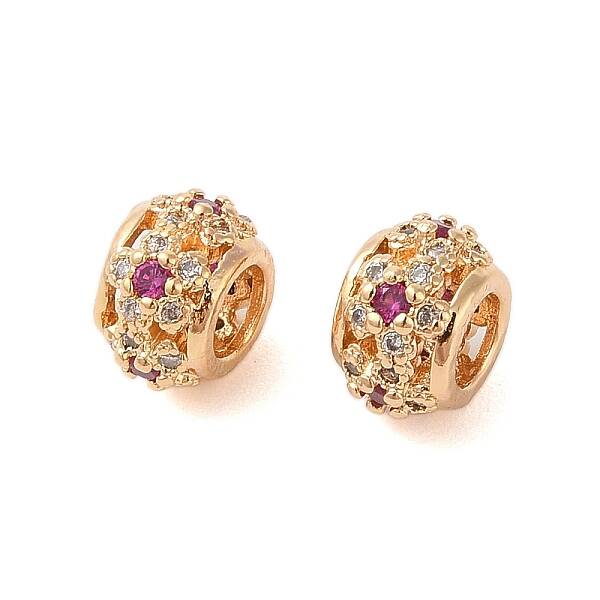 Hollowed Brass Micro Pave Cubic Zirconia European Beads