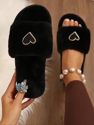 Women's Heart Design Slippers, Casual Soft Comfortable Home Slippers, Warm Slippers for Indoor & Outdoor Use for Fall & Winte...