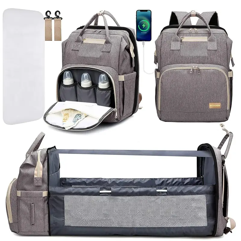 Diaper Bag Backpack, 1 Count Baby Diaper Bag with Changing Station, Large Capacity Stroller Bag, Portable Baby Travel Essenti...