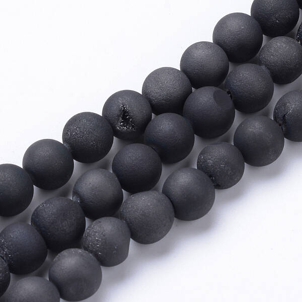 Electroplated Natural Druzy Geode Agate Bead Strands
