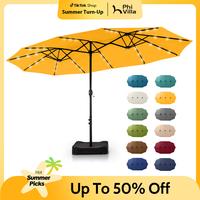 [15ft with base] PHI VILLA Patio Umbrella Double-Sided Outdoor Market Extra Large Umbrella with Crank, Umbrella Base Included...