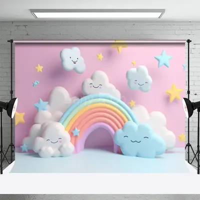 Rainbow Cloud Stars Birthday Backdrop For Photo - Aperturee