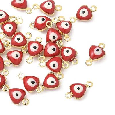 Brass FireBrick Enamel Evil Eye Heart Connector Charms