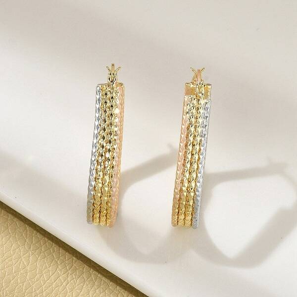 Brass Two Tone Hoop Earrings