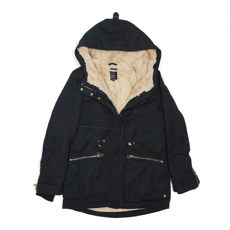 Faux Fur Lined Parka Coat Black Womens XS