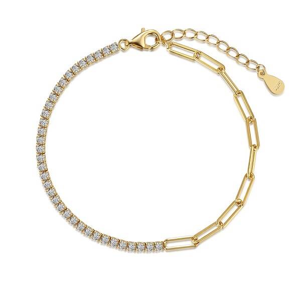 925 Sterling Silver Pave Clear Cubic Zirconia Paperclip Chain Bracelets for Women