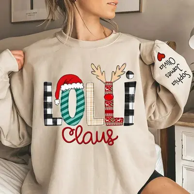 Christmas Plaid Claus Custom Grandma Kids Sweatshirt - Aperturee