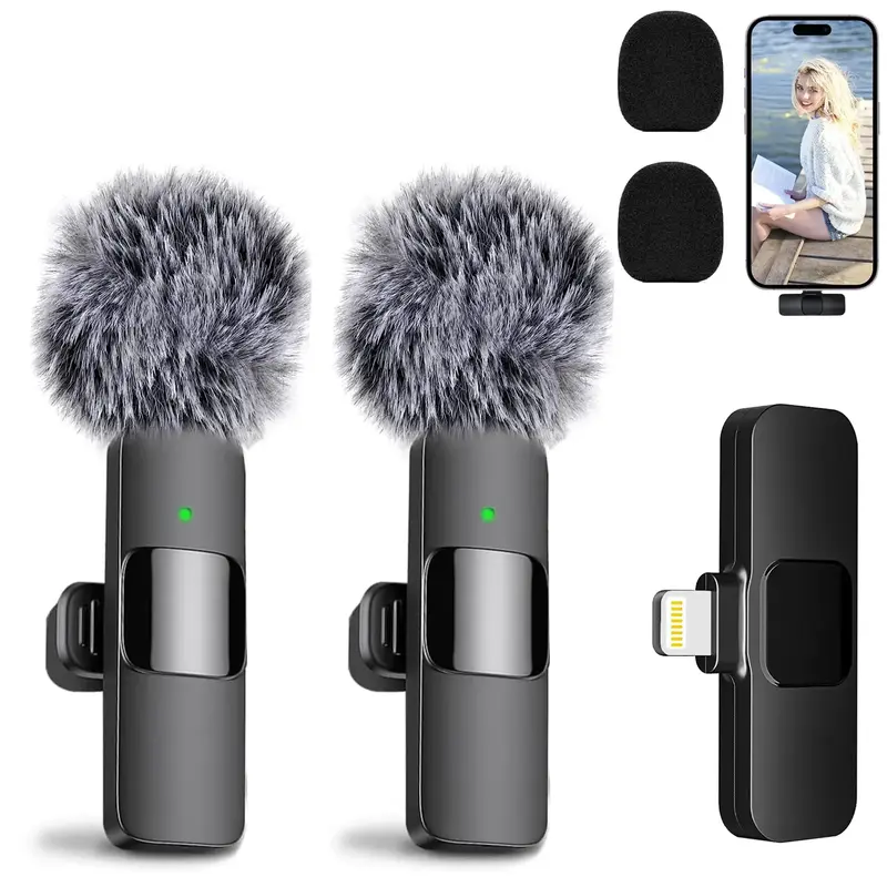 2 PCS Wireless Lavalier Microphone for iPhone, iPad,Android, USB-C Microphone Dual Wireless Microphone for Video Recording, L...