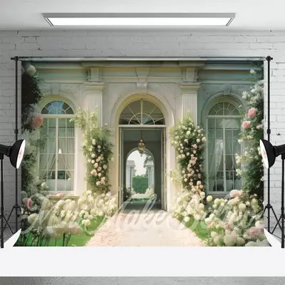 Pink White Roses Retro Architecture Spring Backdrop - Aperturee