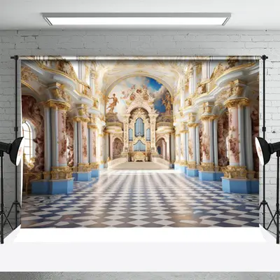 Magnificent Palace Plaid Floor Photo Booth Backdrop - Aperturee