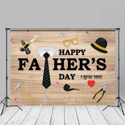 Tie Tools Hat Black Wooden Fathers Day Backdrop Decor - Aperturee