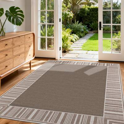 Garvee Washable Non-Slip Area Rug for Living Room, Bedroom, Dining Room, Patio – Taupe Striped edge, Low Pile, mark Resista...