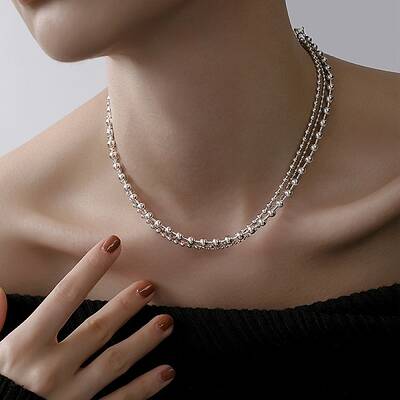 304 Stainless Steel 3 Layer Ball Chain Necklaces for Women