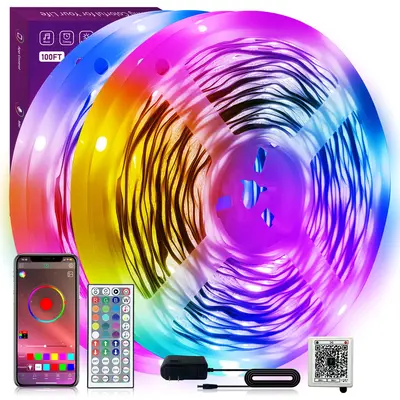 LED Lights for Bedroom 100ft 50ft Bluetooth Music Sync Color Changing Strip with Remote & App Control for Room Decor Party Ho...