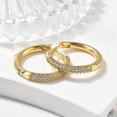 Brass Micro Pave Cubic Zirconia Huggie Hoop Earrings