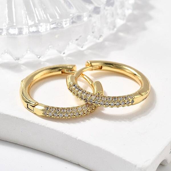 Brass Micro Pave Cubic Zirconia Huggie Hoop Earrings