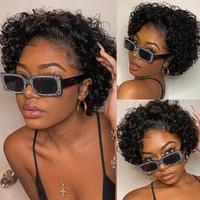Idoli Hair 8 Inch 13X1 Pixie Cut Curly HD Human Hair Wig - Natural Black Color, 180% Density
