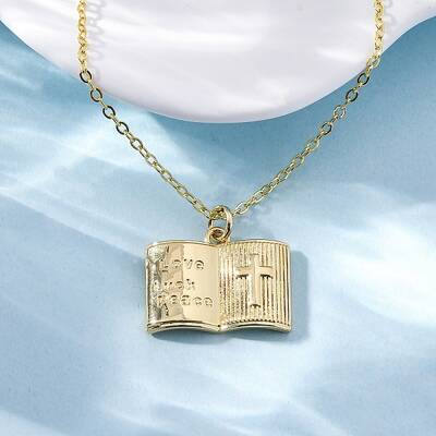 Brass Cross Bible Book Pendant Necklaces for Women Men
