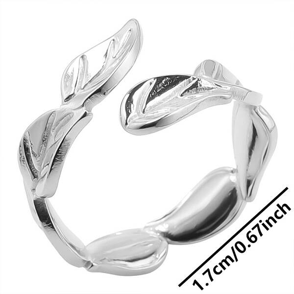 Non-Tarnish Simple Stainless Steel Leaf Open Cuff Ring for Women Men