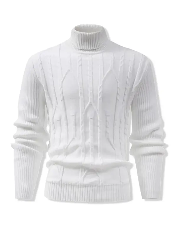 Men's Solid Textured Turtle Neck Sweater, Loose Casual Long Sleeve Jumper for Fall & Winter, Fashion Men's Knitwear for Daily...