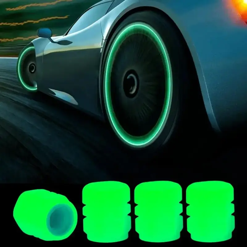 4pcs Luminous Car Tire Valve Cover, Glow in the Dark Tire Valve Cap, Fluorescent Tire Valve Stem Cover for Car Motorcycle Bic...