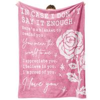 Gifts for Her, Anniversary Birthday Gifts for Girlfriend, Wife, Romantic Pink Blanket with Rose Print, I Love You Gifts for H...