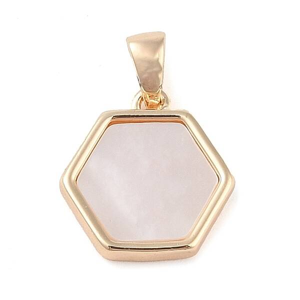 Brass Pave Shell Hexagon Charms