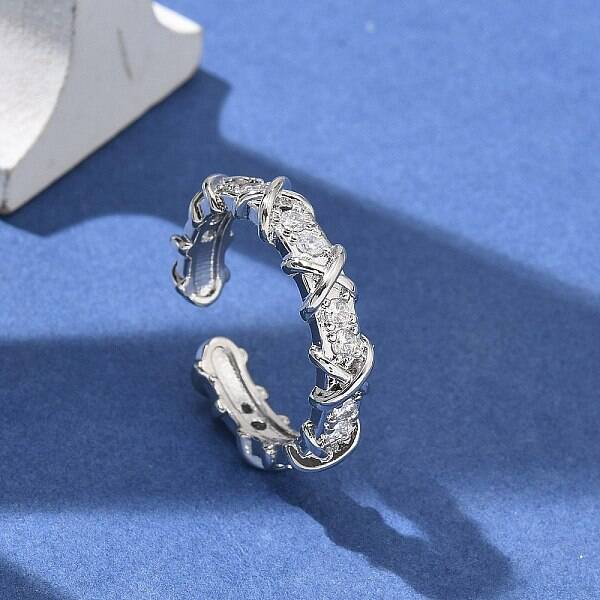 Brass Micro Pave Clear Cubic Zirconia Open Cuff Rings