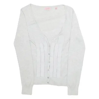 TED BAKER Womens Top Grey V-Neck Long Sleeve S